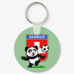 This adorable little panda is too cute! He's featured in front of a large flag from Switzerland and ready to play football and score some goals. This cute design is perfect for football players and soccer fans.