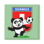 This adorable little panda is too cute! He's featured in front of a large flag from Switzerland and ready to play football and score some goals. This cute design is perfect for football players and soccer fans.