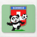 This adorable little panda is too cute! He's featured in front of a large flag from Switzerland and ready to play football and score some goals. This cute design is perfect for football players and soccer fans.
