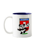 This adorable little panda is too cute! He's featured in front of a large flag from Switzerland and ready to play football and score some goals. This cute design is perfect for football players and soccer fans.