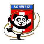 This adorable little panda bear is too cute! Featured in front of a large flag from Switzerland, this panda is getting ready to do a rhythmic gymnastics routine with a gymnastics ribbon! This cute design is perfect for gymnasts and gymnastics fans.