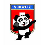This adorable little panda is too cute! He's featured in front of a flag from Switzerland and ready to throw his shot in a track and field shot put competition. This cute design is perfect for athletes and shot put fans.