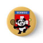 This adorable little panda loves to get out on the court and hits some balls. Panda plays in front of a large flag of Switzerland. This is a great design for anyone who loves to play tennis, watch tennis or just loves cute pandas.
