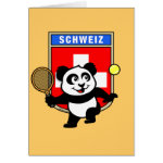 This adorable little panda loves to get out on the court and hits some balls. Panda plays in front of a large flag of Switzerland. This is a great design for anyone who loves to play tennis, watch tennis or just loves cute pandas.