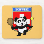 This adorable little panda loves to get out on the court and hits some balls. Panda plays in front of a large flag of Switzerland. This is a great design for anyone who loves to play tennis, watch tennis or just loves cute pandas.