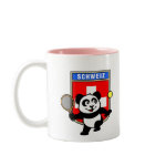 This adorable little panda loves to get out on the court and hits some balls. Panda plays in front of a large flag of Switzerland. This is a great design for anyone who loves to play tennis, watch tennis or just loves cute pandas.