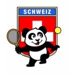 This adorable little panda loves to get out on the court and hits some balls. Panda plays in front of a large flag of Switzerland. This is a great design for anyone who loves to play tennis, watch tennis or just loves cute pandas.