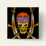 Sword Swinging Pirate Skull 2 Pinback Button