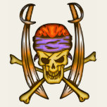 Sword Swinging Pirate Skull 2 Tee Shirt