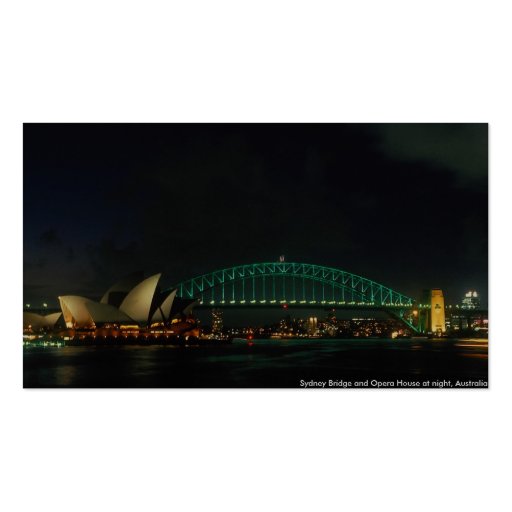 Sydney Bridge and Opera House at night, Australia Business Card Templates (back side)