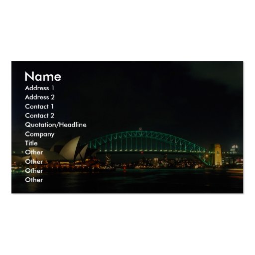 Sydney Bridge and Opera House at night, Australia Business Card Templates (front side)