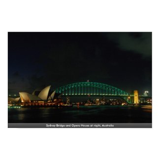 Sydney Bridge and Opera House at night, Australia print