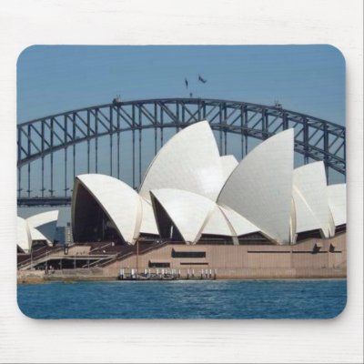 Sydney Opera House with Harbour Bridge Background. Mouse Mat by Virgo25