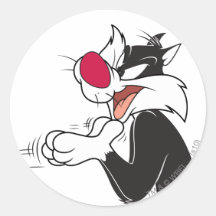 Sylvester Rubbing Paws Round Stickers