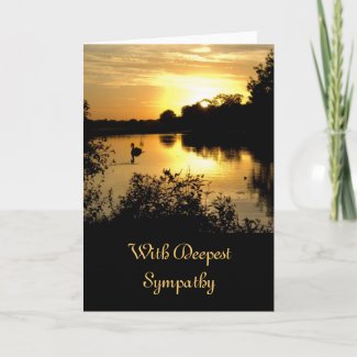 Sympathy Card - Sunset Swan Lake orange yellow