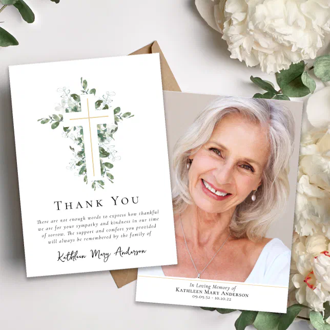 Sympathy Eucalyptus Cross Funeral Thank You Card Zazzle