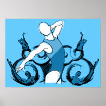 Synch Swimming Illustration posters