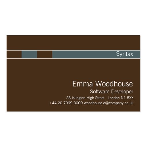 Syntax Chocolate Brown & Cadet Blue Business Cards (front side)