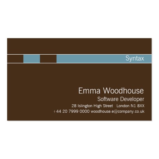 Syntax Chocolate Brown & Cornflower Blue Business Cards (front side)