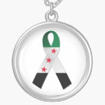 Syria National Flag Ribbon Silver Necklace