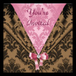 T1 Pink Brown Damask Tuxedo Style Invite template invitations