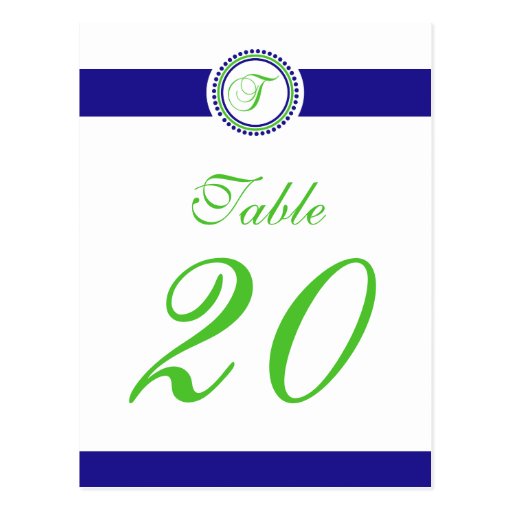 T Dot Circle Monogram Table Number (Lime / Blue) Post Card