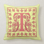 T INITIAL PILLOW - Pink T on YELLOW Background pillows