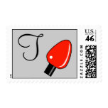 T Monogram Christmas Light Bulb Postage (Red)
