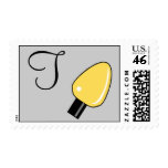 T Monogram Christmas Light Bulb Postage (Yellow)