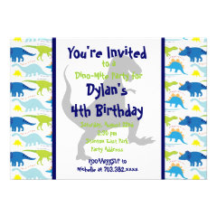 T Rex Dinosaur Kids Birthday Party Invitations