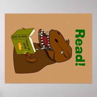 Funny T Rex Dinosaur Reading School Educational Poster
