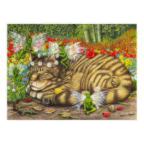 Tabby Cat and Faeries posters