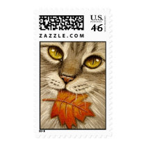 Tabby Cat & Autumn Leaf stamps