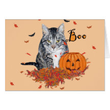 Tabby Cat Halloween Greeting Card