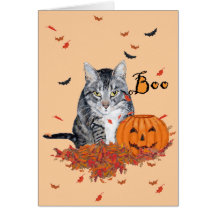 Tabby Cat Halloween Greeting Card