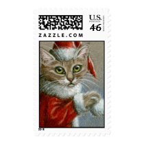 Tabby Cat in Santa Hat Postage Stamp