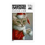 Tabby Cat in Santa Hat Postage Stamp