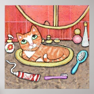 Tabby Cat In The Bathroom Sink Print