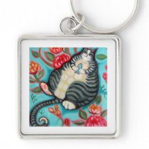 Tabby Cat on a Cushion Keychains
