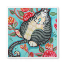 Tabby Cat on a Cushion Refrigerator Magnets