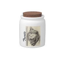 tabby cat scritching cat treat jar candy jars