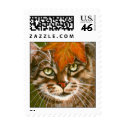 Tabby Cat with Fall Leaf Postage Stamp