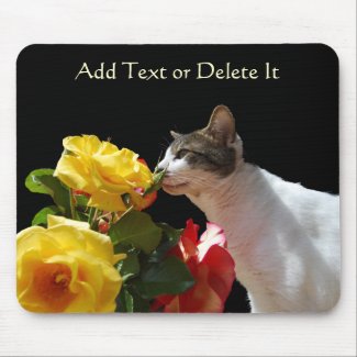 Tabby Cat with Roses mousepad