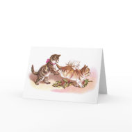 Tabby Cats & Holly Victorian Christmas card