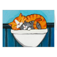 Tabby Cats in the Sink - Cat Art Blank Card