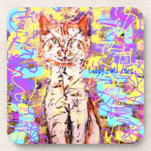 tabby cats rock popart coasters
