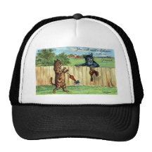 Tabby Startled by Dark Cat with Fowl Gift Trucker Hat