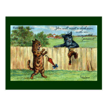 Tabby Startled by Dark Cat with Fowl Gift Post Card