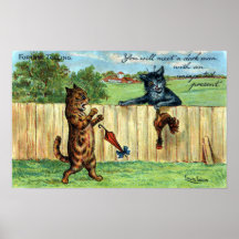 Tabby Startled by Dark Cat with Fowl Gift Poster
