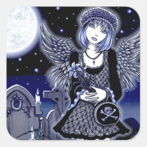 tabitha, grave, yard, angel, skull, flower, blue, gothic, fantasy, art, myka, jelina, mika, angels, Sticker with custom graphic design